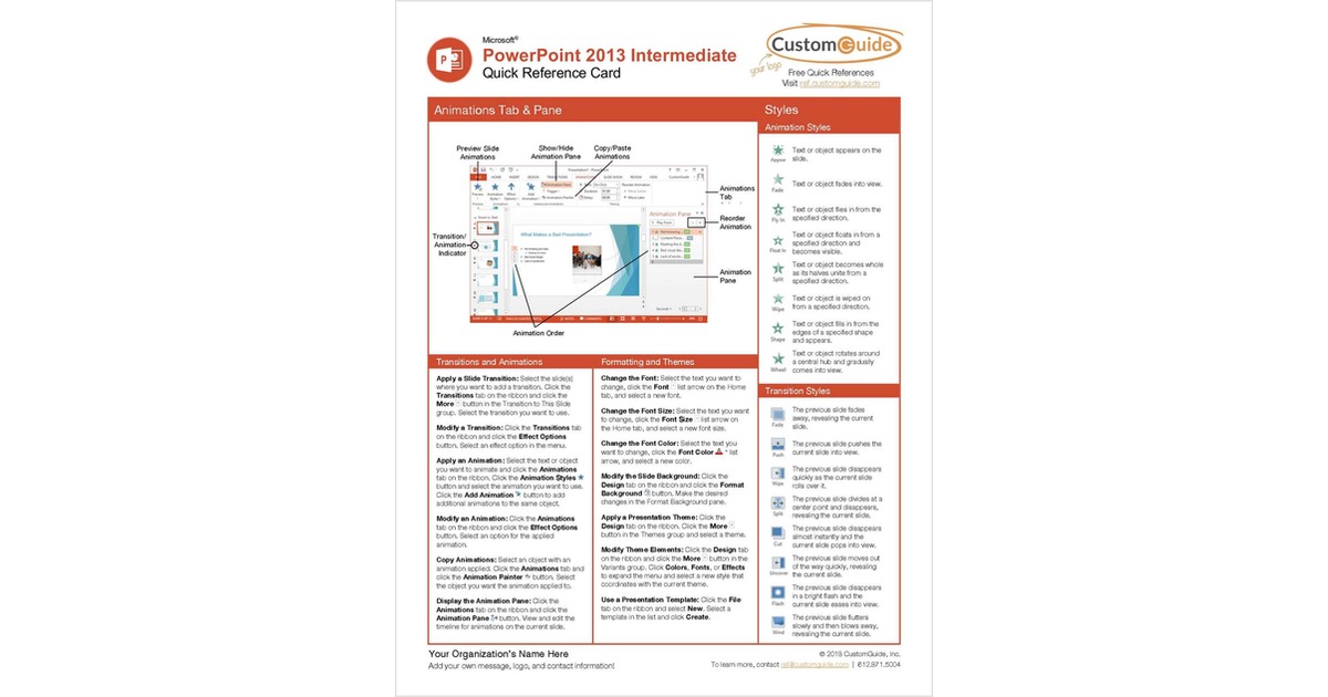Microsoft PowerPoint 2013 Intermediate - Quick Reference Card