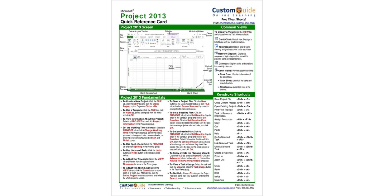 Microsoft Project 2013-- Free Quick Reference Card