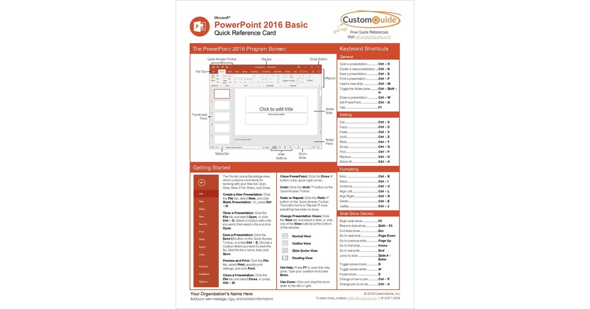Microsoft PowerPoint 2016 Basic - Quick Reference Card