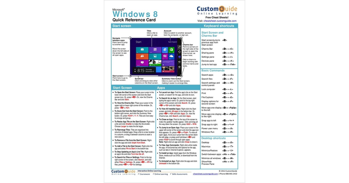 Microsoft Windows 8-- Free Reference Card