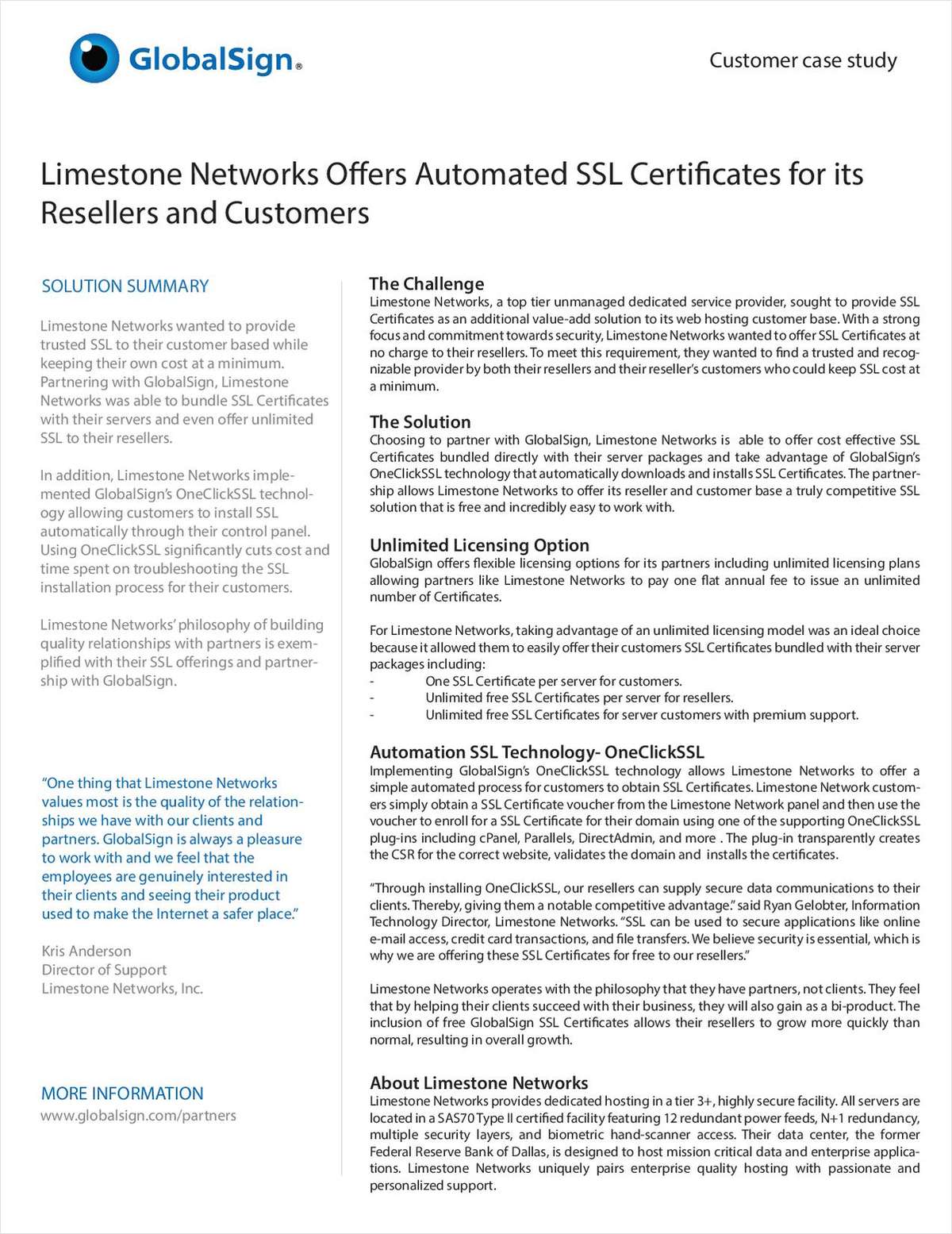 Limestone Networks Offers Automated SSL Certificates for its  Resellers and Customers