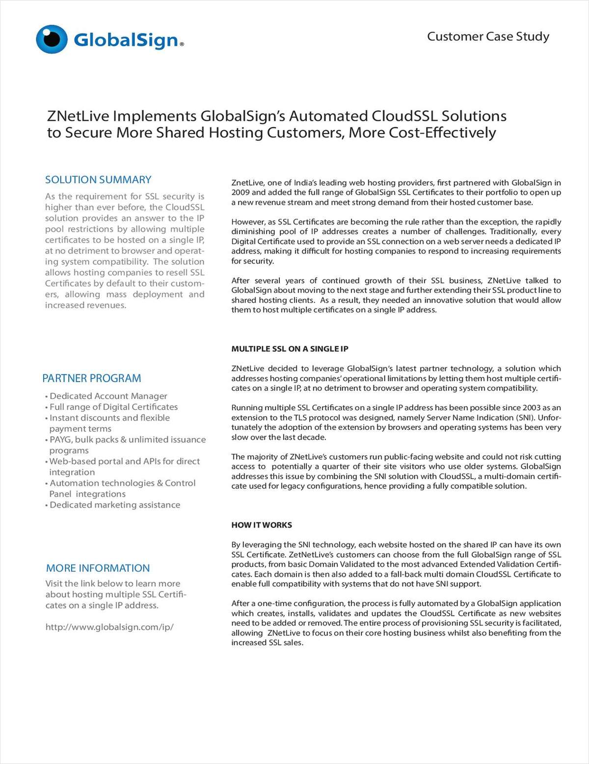 ZNetLive Implements GlobalSign's Automated CloudSSL Solutions  to Secure More Shared Hosting Customers, More Cost-effectively
