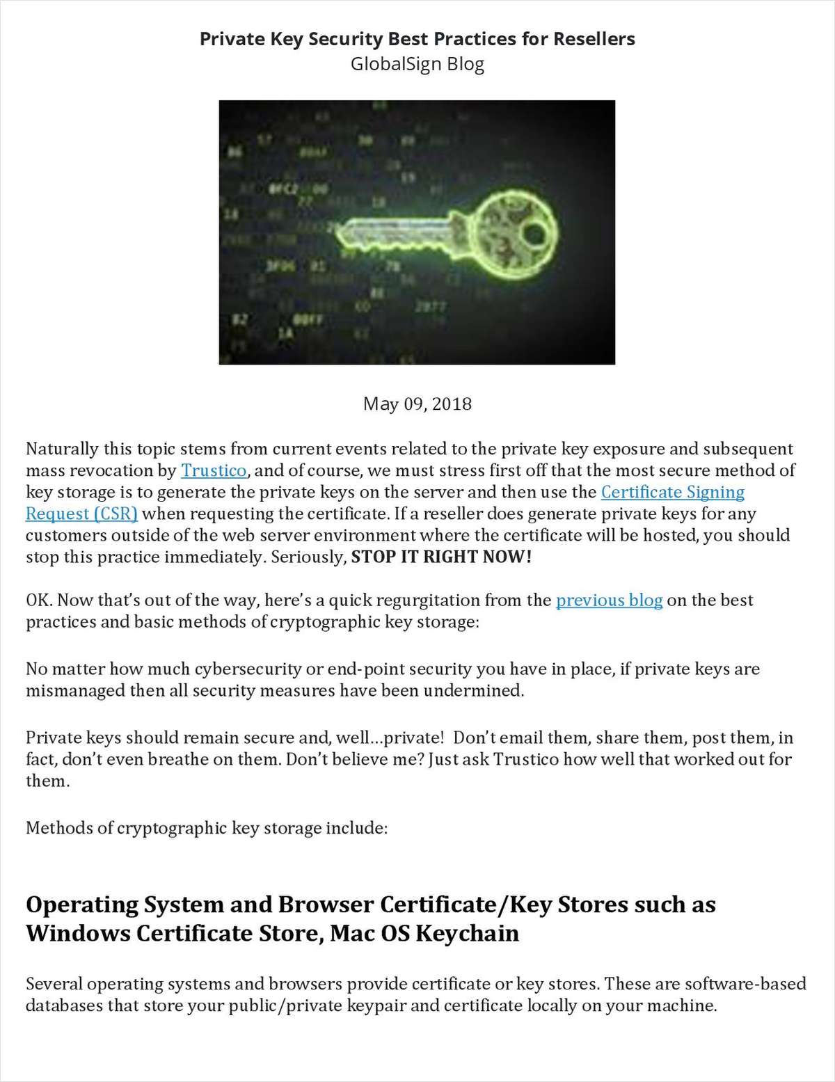 Private Key Security Best Practices for Resellers - A GlobalSign Blog