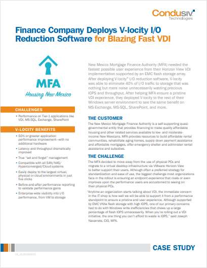 Finance Company Deploys V-locity I/O Reduction Software for Blazing Fast VDI