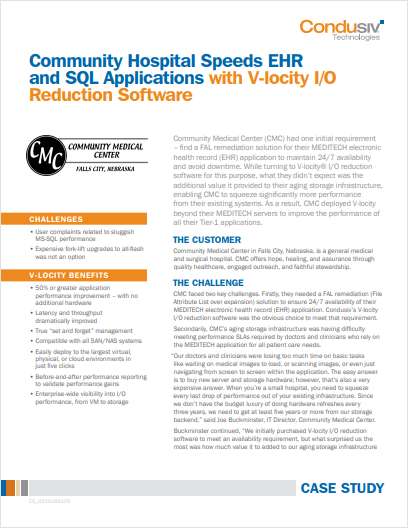 Community Hospital Speeds EHR and SQL Applications with V-locity I/O Reduction Software