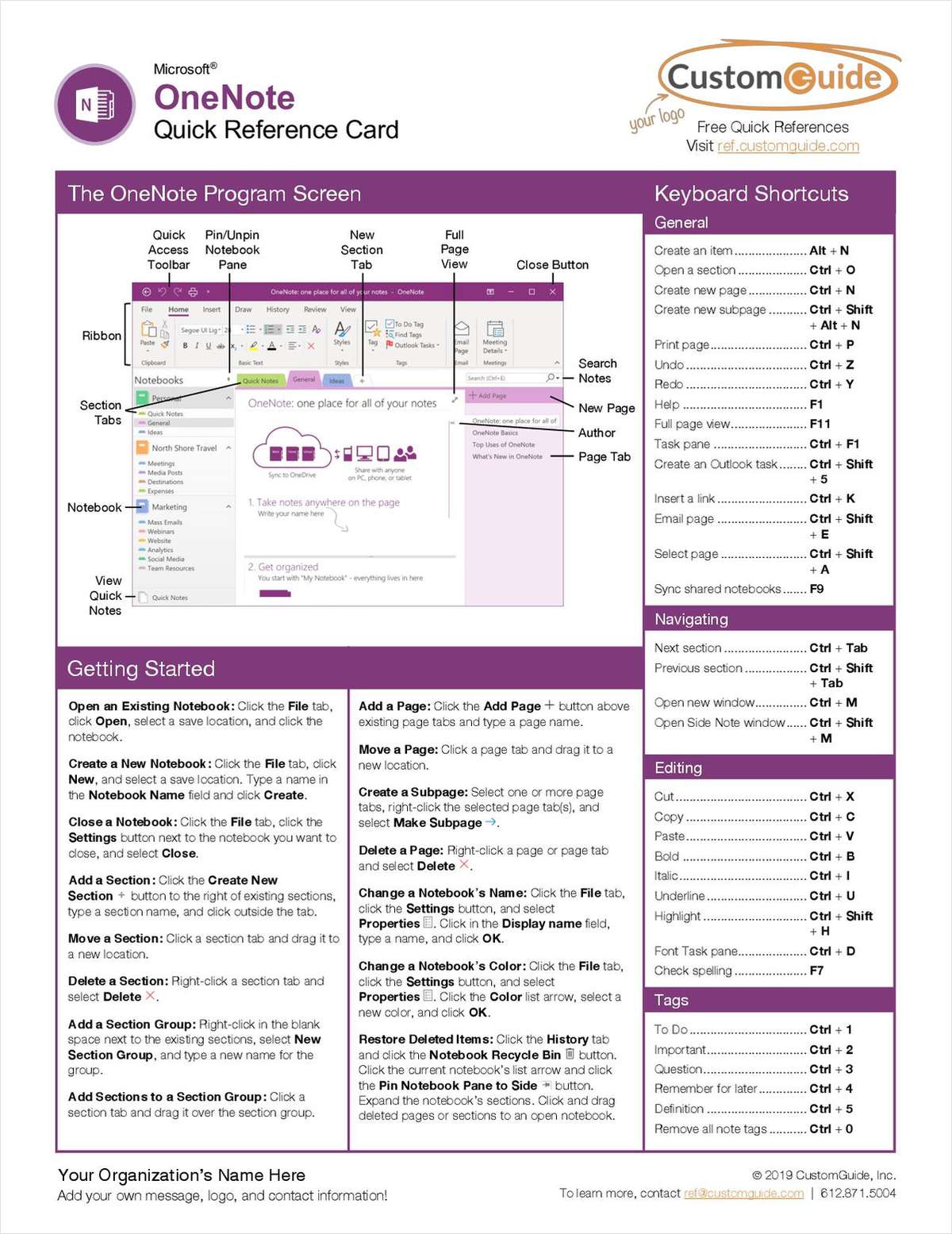 Microsoft OneNote- Free Reference Card