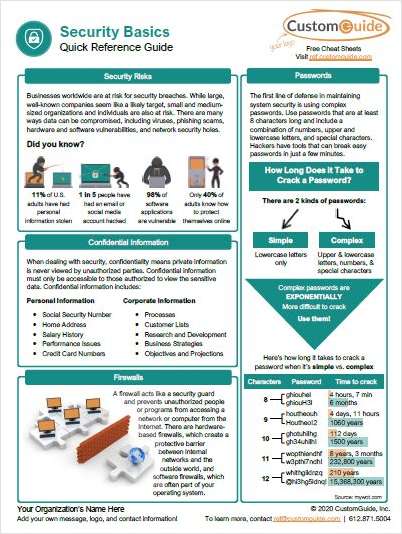 Security Basics Quick Reference Guide