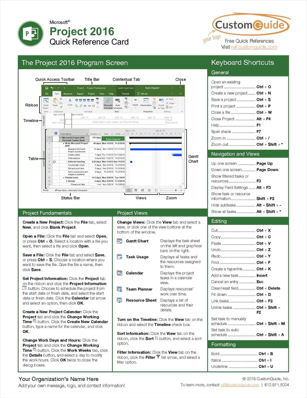 Microsoft Project 2016 - Quick Reference Card